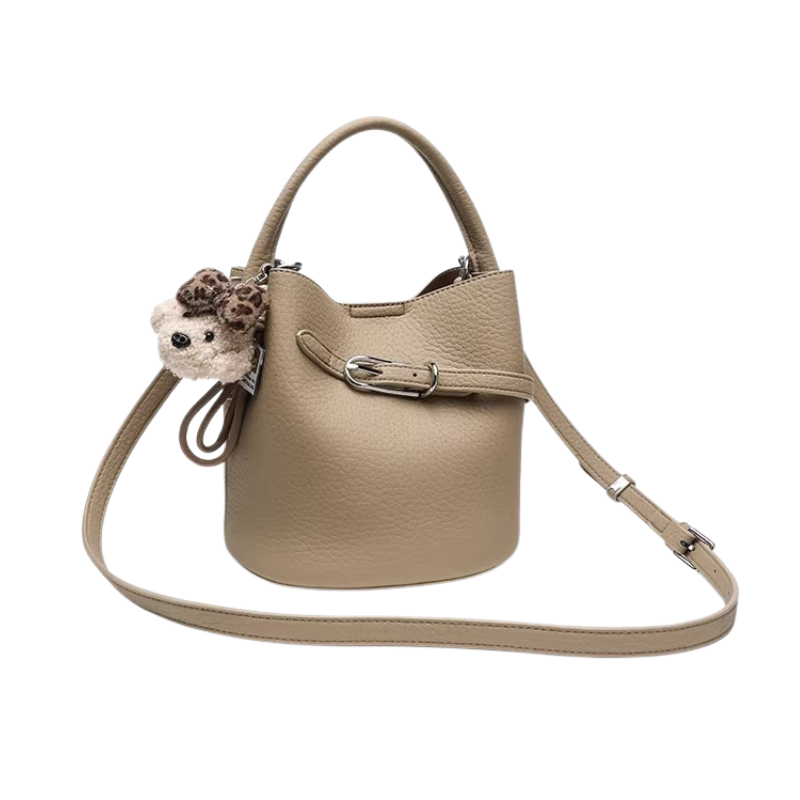 Kleine Echtleder Handtasche - Bucket Bag Damen mit Schulterriemen