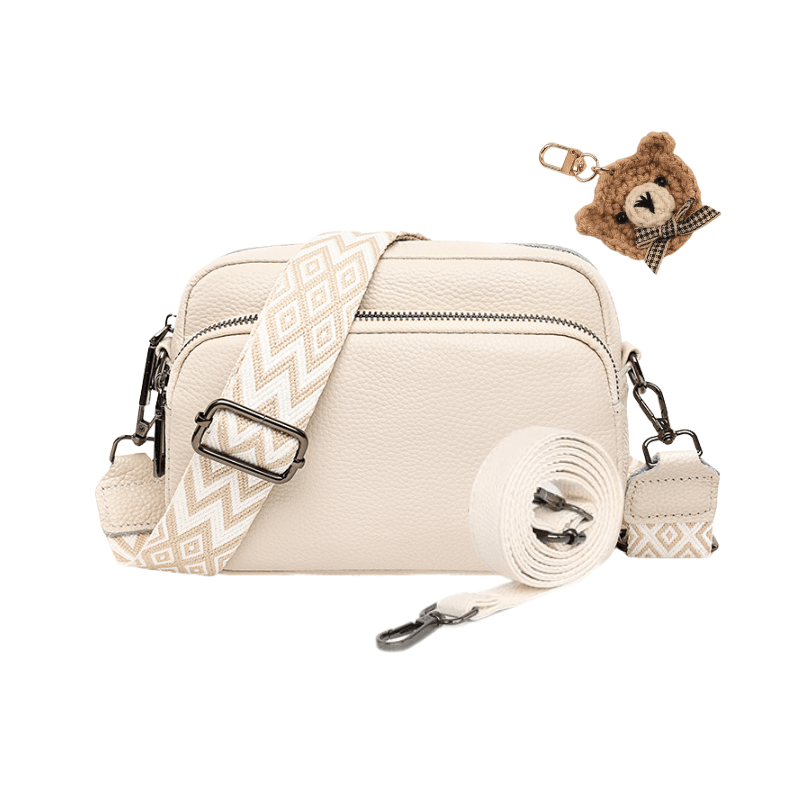 Praktische Echtleder Umhängetasche Phone Pocket 3 Beige + gratis Riemen & Bär Tasche - Bagsandlove