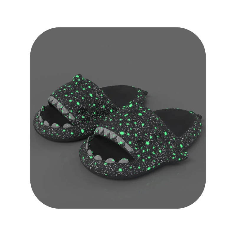 Leuchtende Hai Love Badeschuhe – Coole Flip Flops für Tag und Nacht - Bagsandlove Dunkelgrau 36 - 37 Badeschuh