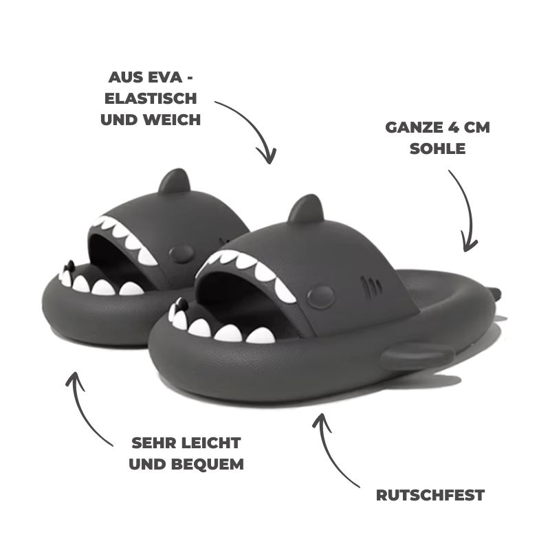 Stylische Hai Love Flip Flops – Coole Badeschuhe für den Sommer - Bagsandlove Dunkel Grau 36 - 37 Badeschuh