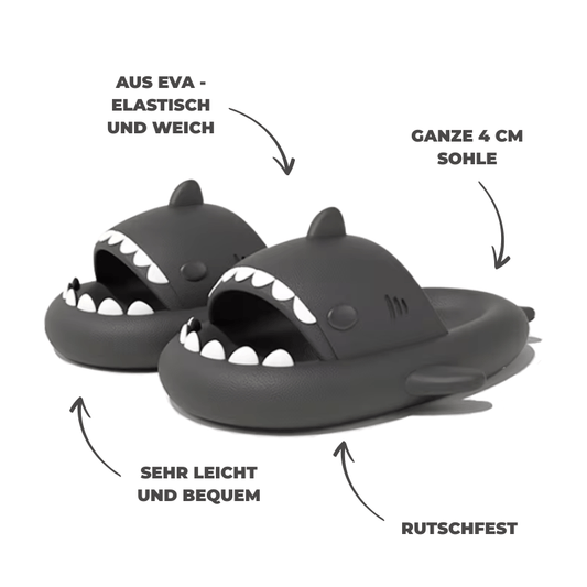 Stylische Hai Love Flip Flops – Coole Badeschuhe für den Sommer - Bagsandlove Dunkel Grau 36 - 37 Badeschuh