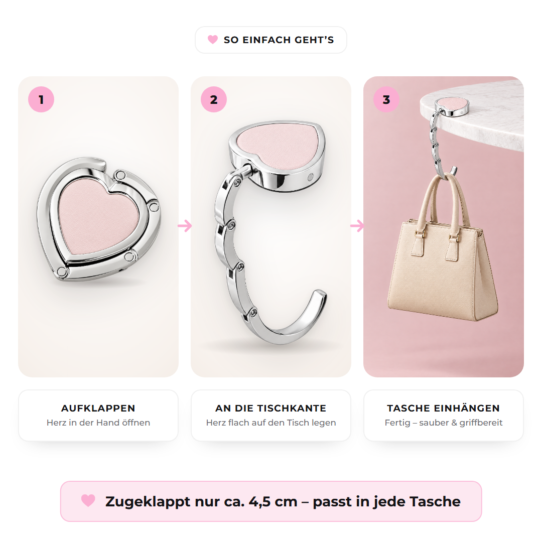 Herz-Taschenhalter für den Tisch – faltbar  