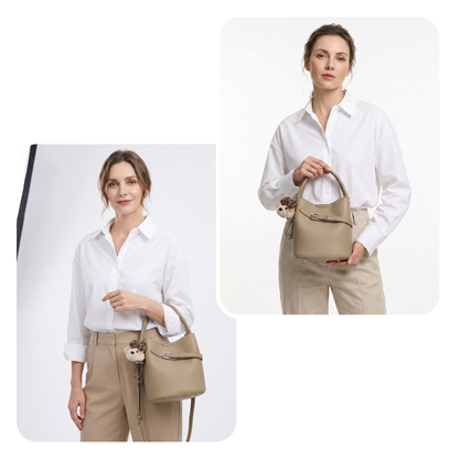 Kleine Echtleder Handtasche - Bucket Bag Damen mit Schulterriemen