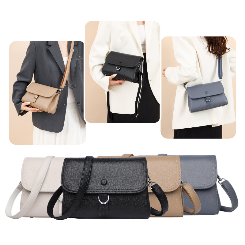 Clara Echtleder Schultertasche – alle 4 Farben Tiefes Schwarz Sandbeige Perlweiß Schieferblau