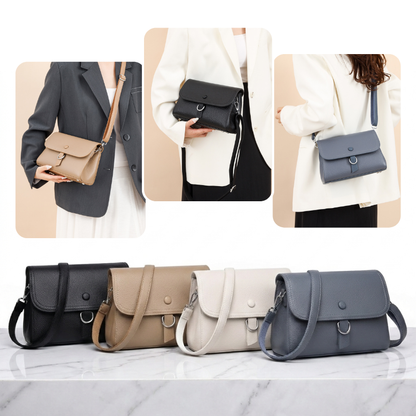 Clara Echtleder Schultertasche – alle 4 Farben Tiefes Schwarz Sandbeige Perlweiß Schieferblau