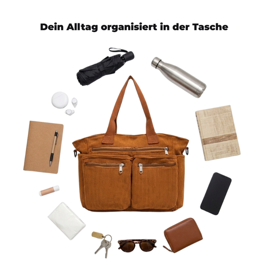 Cord Shopper Damen | Große Alltagstasche mit vielen Fächern  