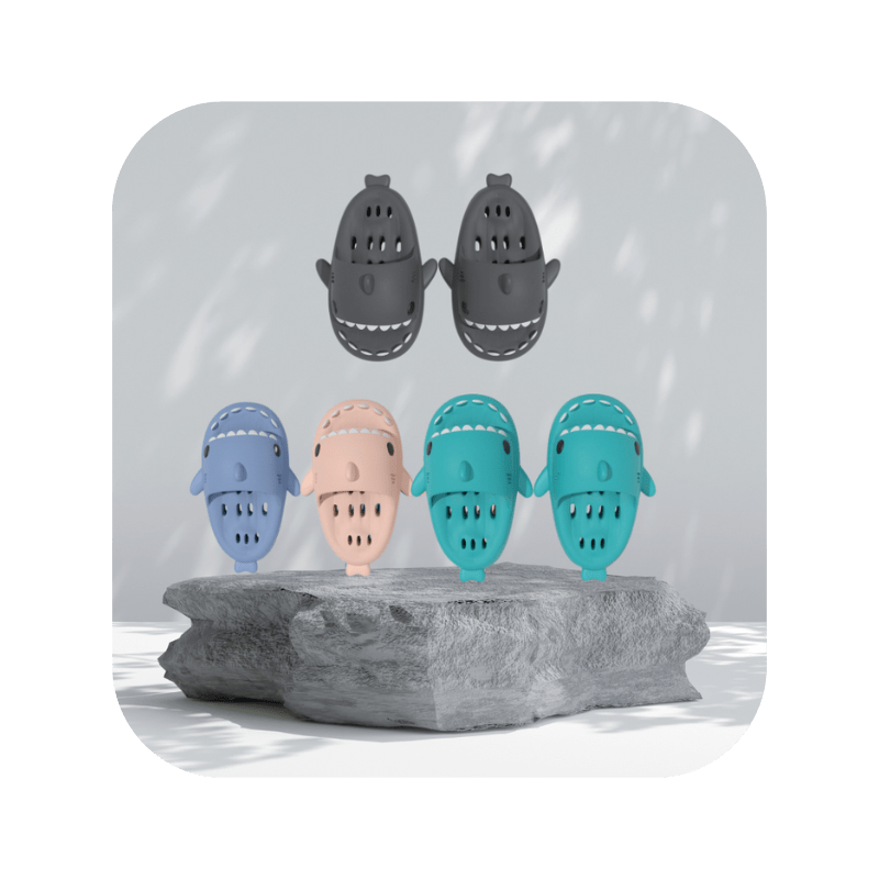 Stylische Badeschuhe Hai Love - Flip Flops mit Haifischdesign - Bagsandlove Blau 36 - 37 Badeschuh