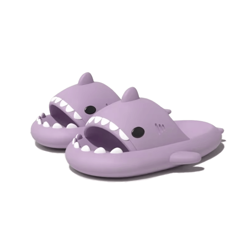Stylische Hai Love Flip Flops – Coole Badeschuhe für den Sommer - Bagsandlove Lila 36 - 37 Badeschuh