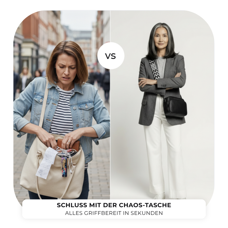 Vergleich: unordentliche Tasche vs. organisierte Echtleder Umhängetasche von Bagsandlove
